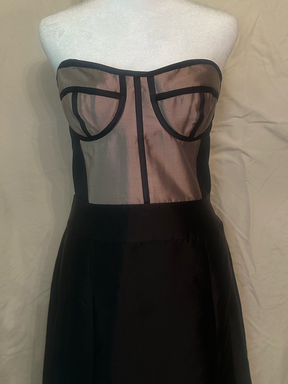 Reiss Strapless Black and Taupe Mesh Bodice Dress
